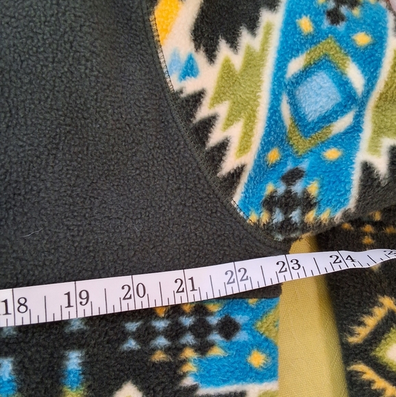 mens free nature fleece 1/4 zip pullover hoodie green aztec print warm sz m euc - Picture 5 of 9